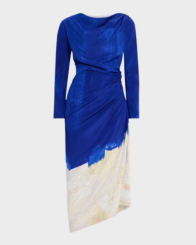 Didi Cowl-Neck Ruched Silk Midi Dress